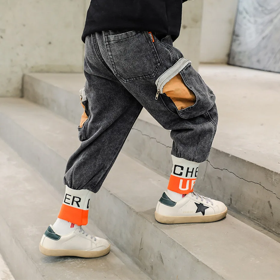 Джинсы для мальчиков детские джинсы в стиле пэчворк с эластичной резинкой на