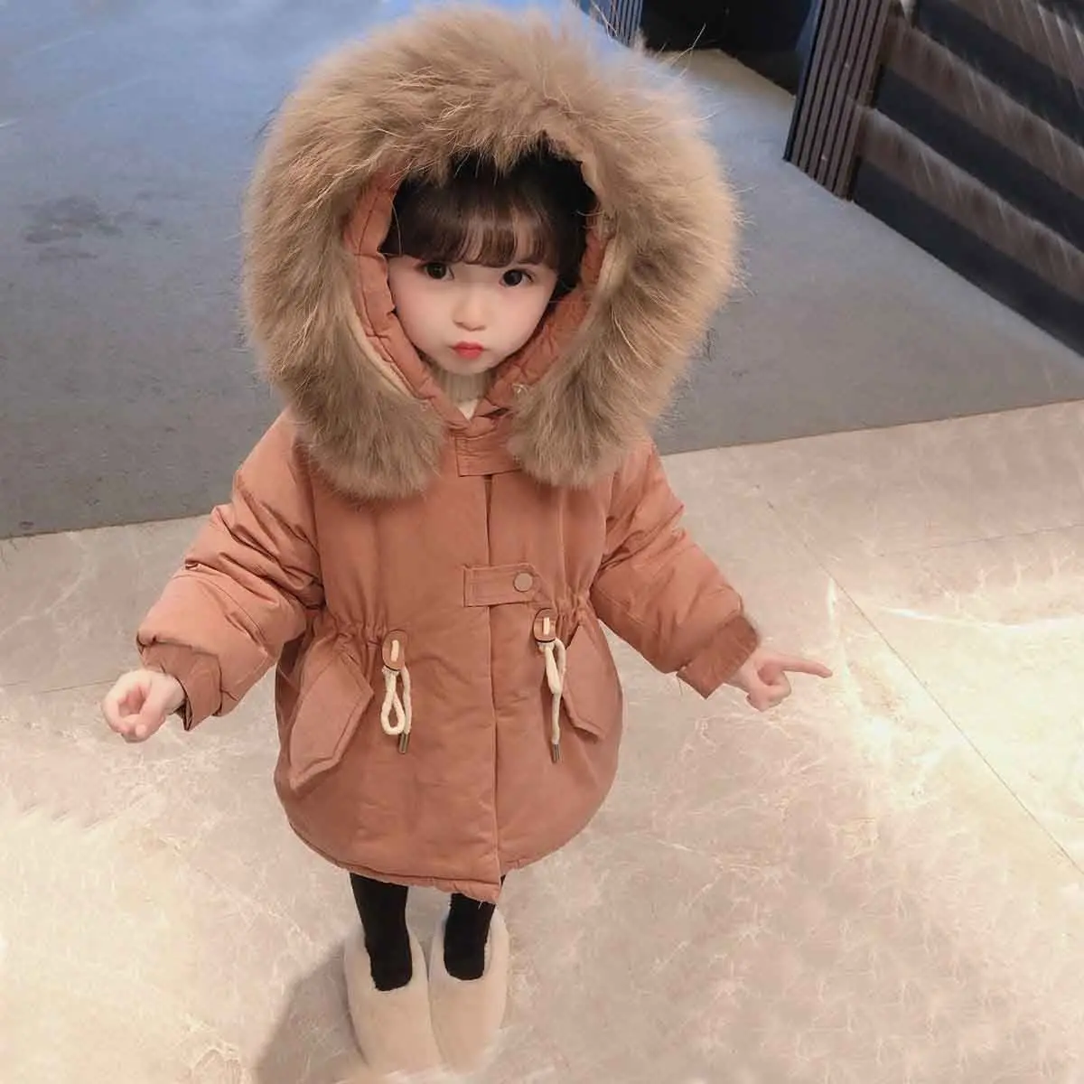 

-20 Degree 2 4 6 Years New 2021Winter Baby Girls Fur Hooded Coats Toddler Solid Warm Fleece Kids Girl's Outwear Outfit Parkas