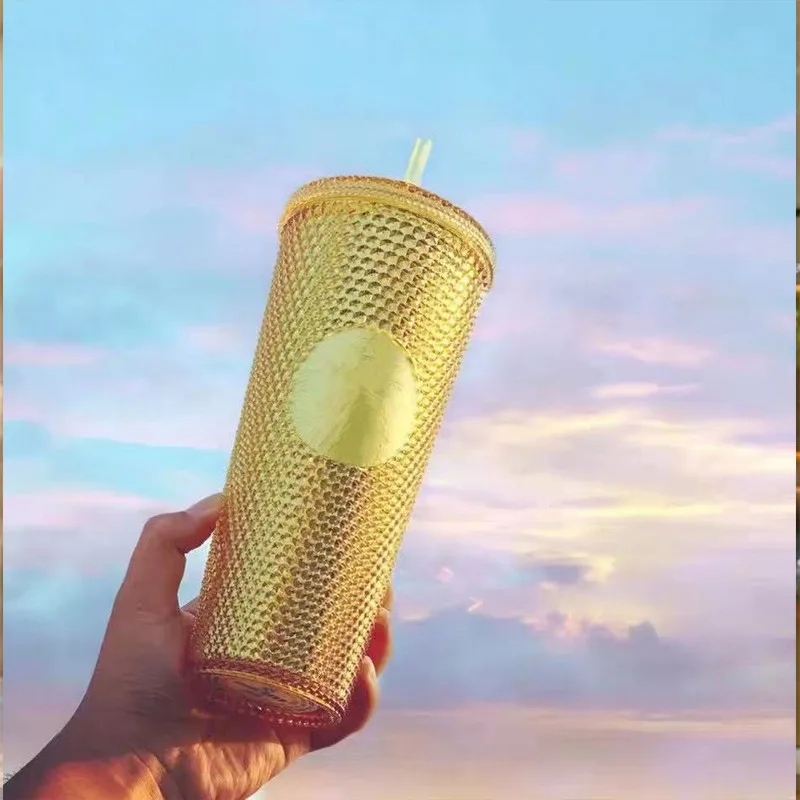 710ml Coffee Cup Cold Water Mug Tumbler with Logo Double Layer Transparent Plastic Creative Straw | Дом и сад