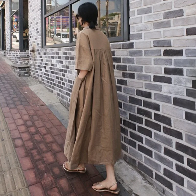

Korean Dress Women V Neck Short Sleeve side split Casual Plus Size Loose Maxi Summer Dresses 2020 Fashion Clothes New K357