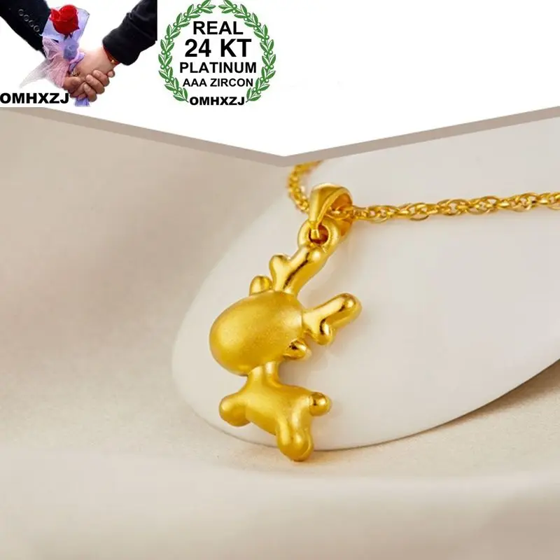 

OMHXZJ Wholesale European Fashion Woman Man Party Wedding Gift Deer 24KT Yellow Gold Necklace Pendant Charm CA277