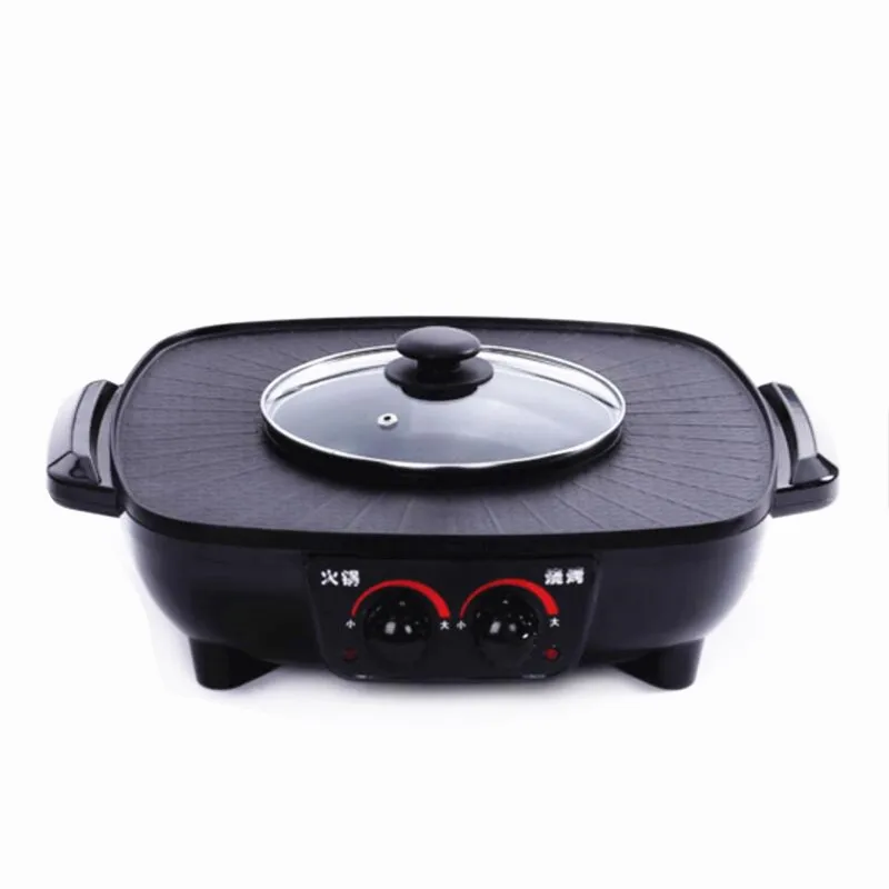 dual temperature control multifunctional household electric bbq frying hot pot 34cm diameter grill free global shipping
