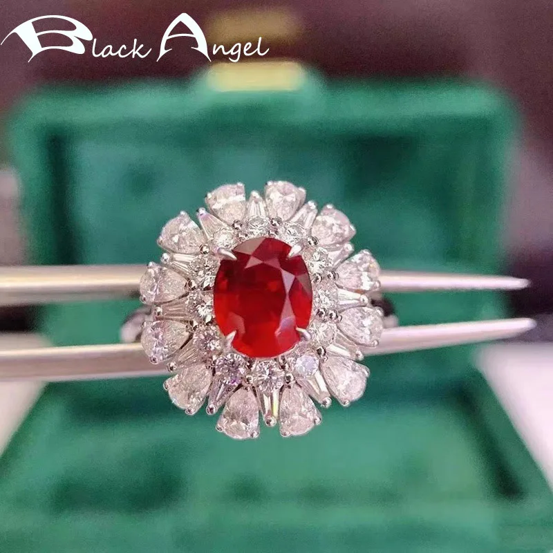 

BLACK ANGEL 2021 New Ruby Ring Inlaid Luxury Single Red Gemstone Adjustable For Women Wedding 925 Silver Jewelry Party Gift