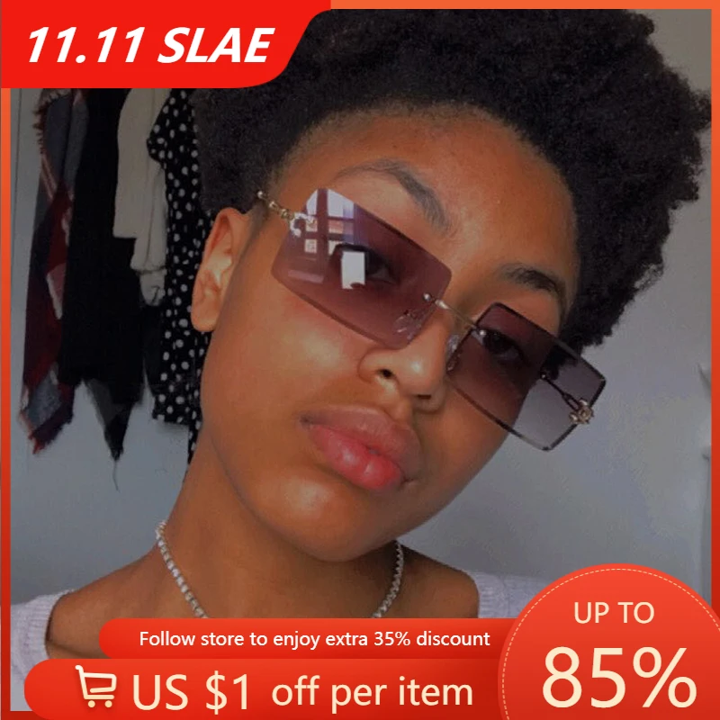 

Small Rectangle Sunglasses Women Rimless Sun Glasses Trend Gradient Retro Female Eyeglasses Cutting Lens Lady Frameless Eyewear