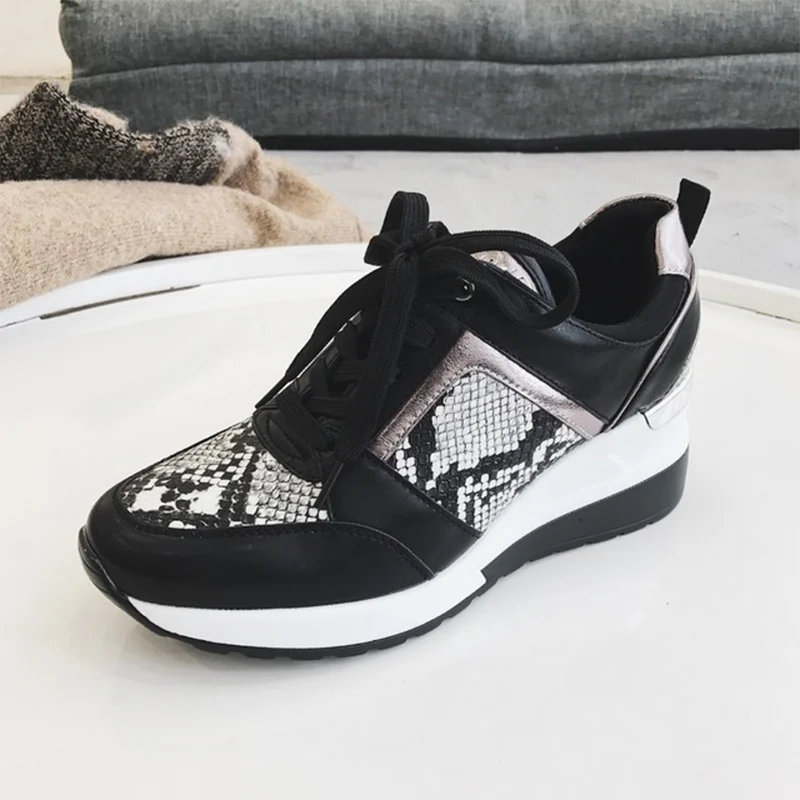 2020 весенние женские кроссовки из змеиной кожи со шнуровкой женская повседневная