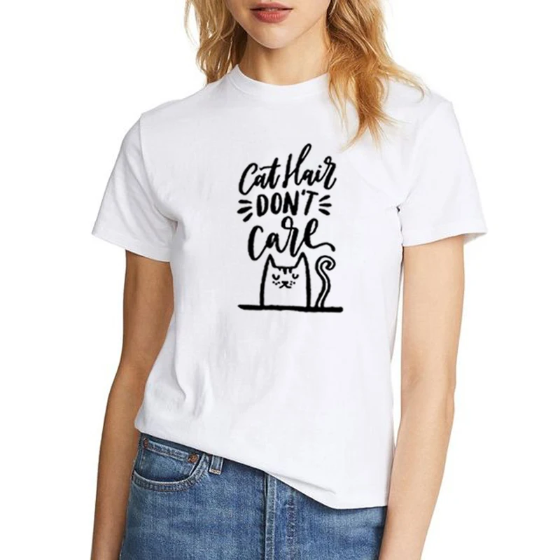 Женская хлопковая футболка с коротким рукавом и круглым вырезом Cat Hair Don't Care