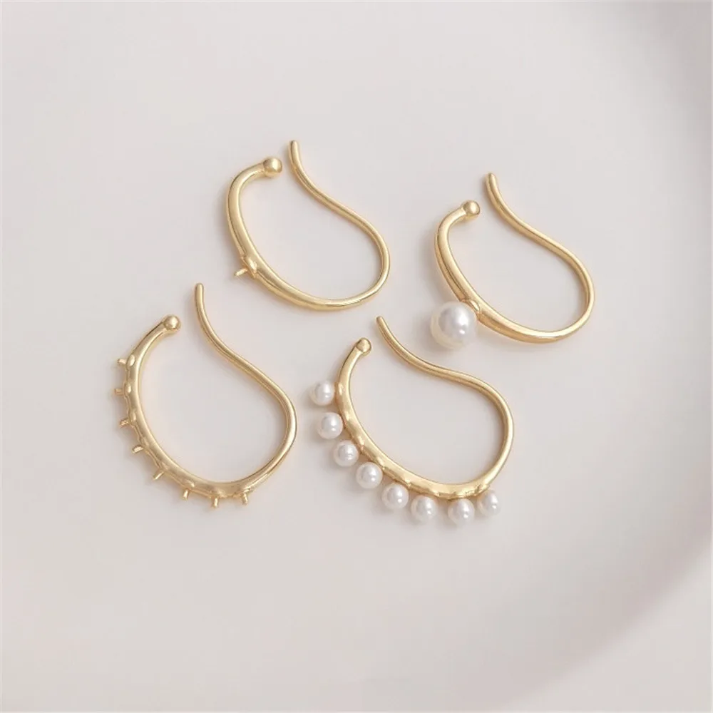 14K Gold Plated Painless ear clip with half hole crystal and pearl bracket ear bone clip DIY hand ear hook ear