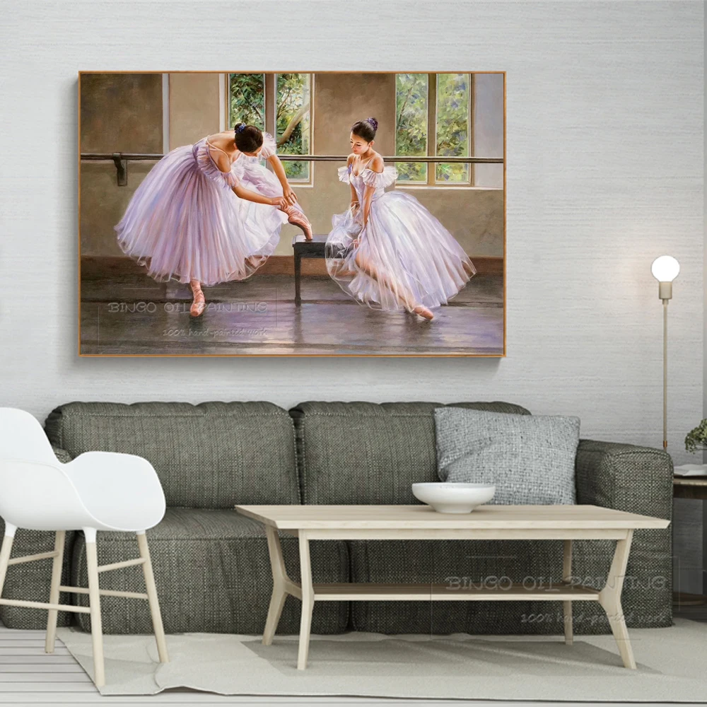 Kopen Professionele Kunstenaar Handgeschilderde Ballerina Olieverfschilderij Handgemaakte Luxe Muur Art Balletdanser Figuren Olieverf