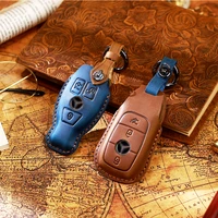 handmade leather key case cover remote shell for mercedes benz new e class c class c200e200le300 crazy horse leather