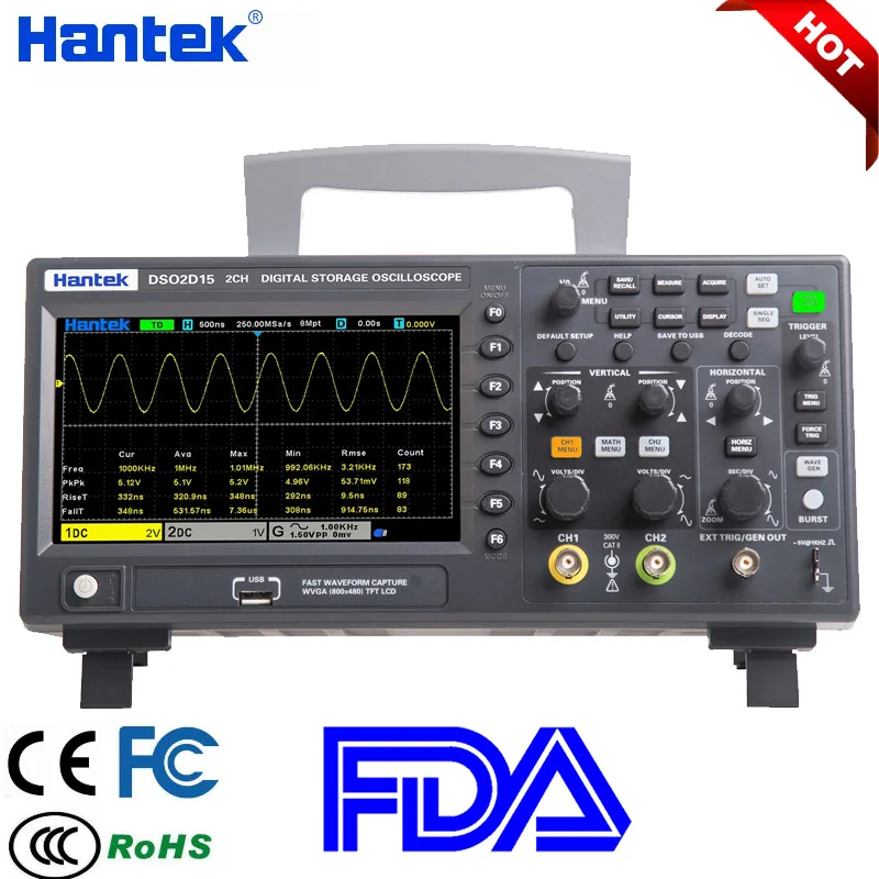 Цифровой осциллограф Hantek DSO2C10 2C15 2D10 2D15 2 д15 канала глубина хранения 8 МТС