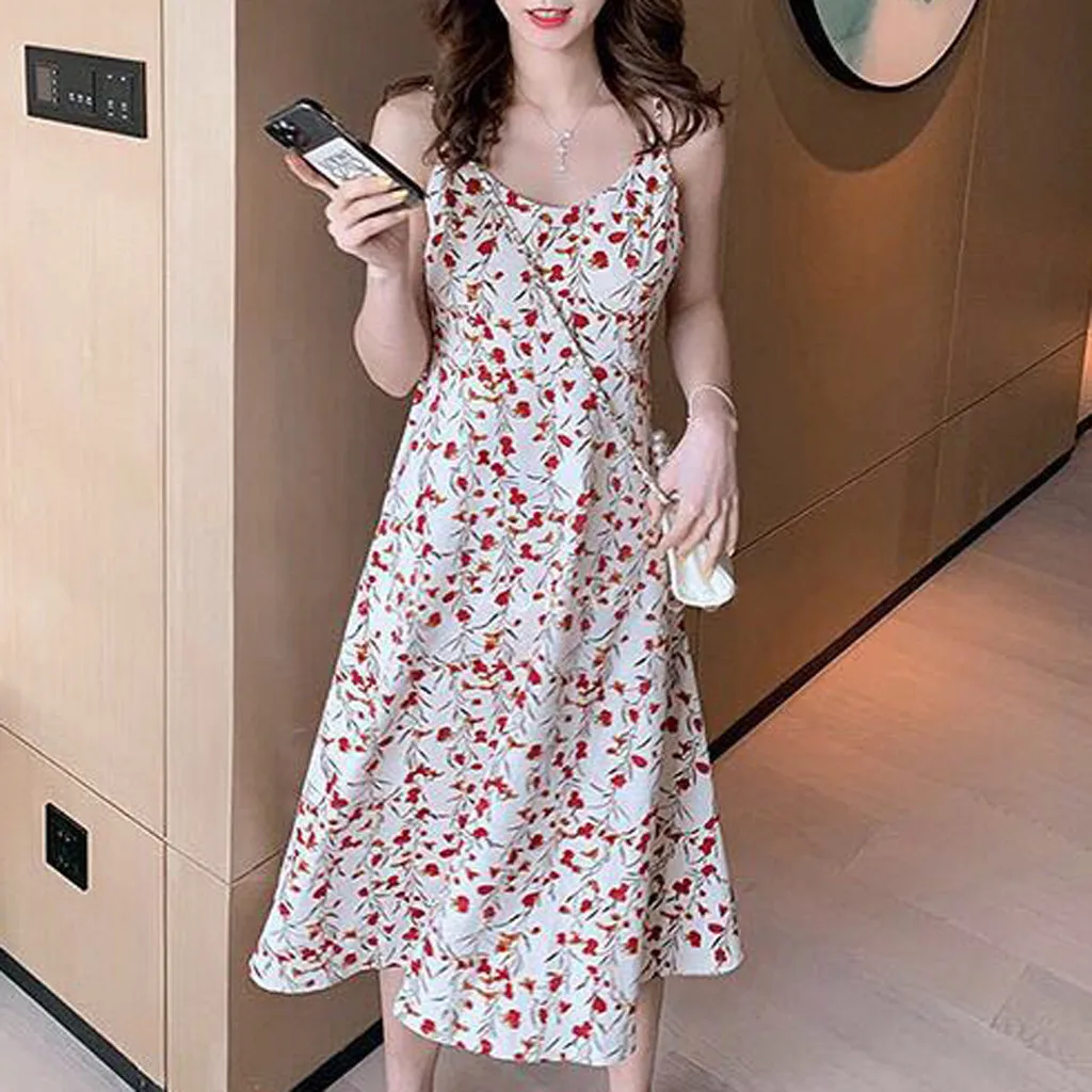 Женское длинное платье с круглым вырезом SAGACE белое свободное средней длины