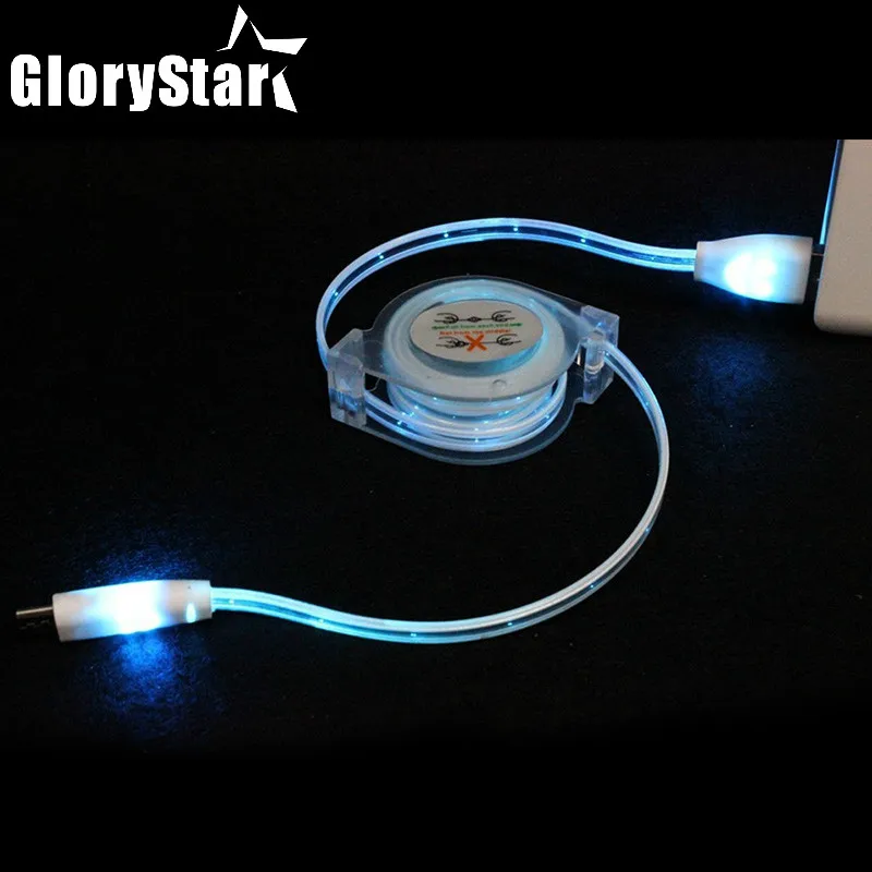 New USB Cable Charger Data Sync Cord For SONY HTC Android phone Line Retractable LED Light Durable Micro | Электроника