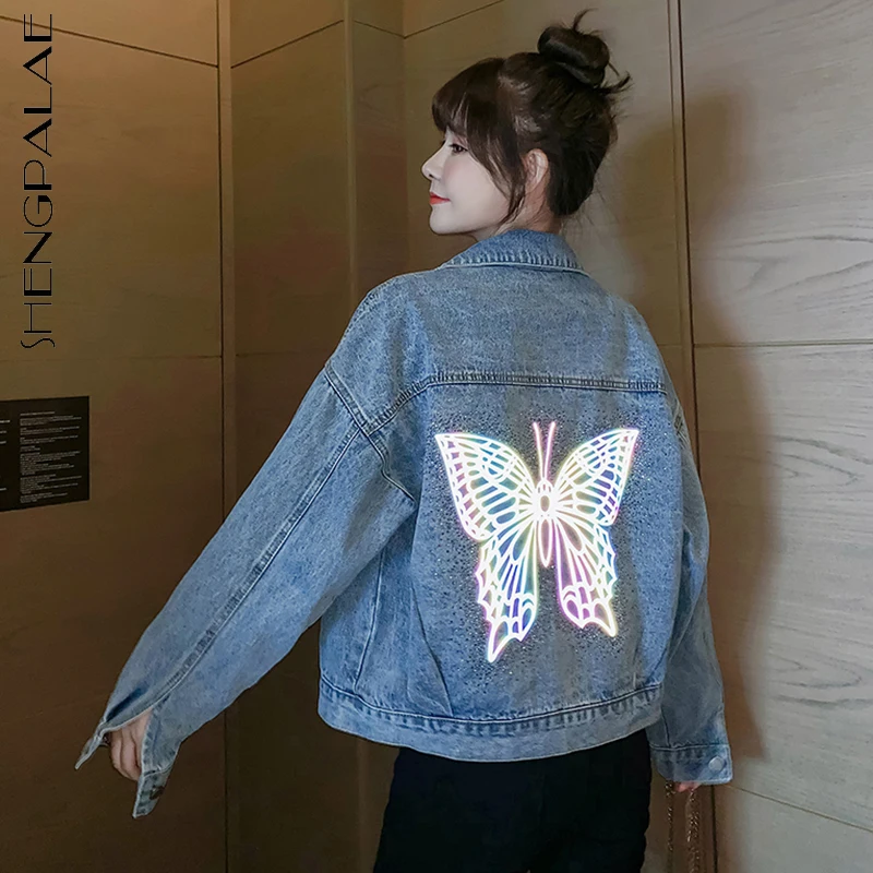 SHENGPALAE джинсовое пальто с бабочками для женщин весна 2021 новинка однобортная