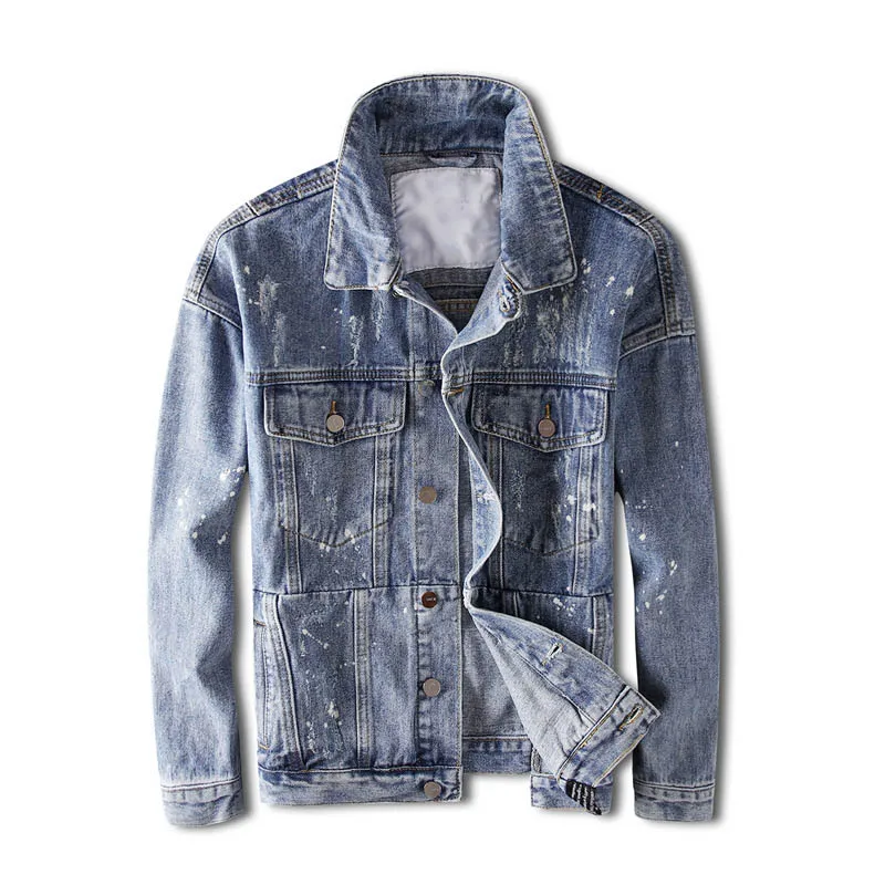 Винтаж Для мужчин разрисованная в стиле Повседневное Джинсовые куртки равные