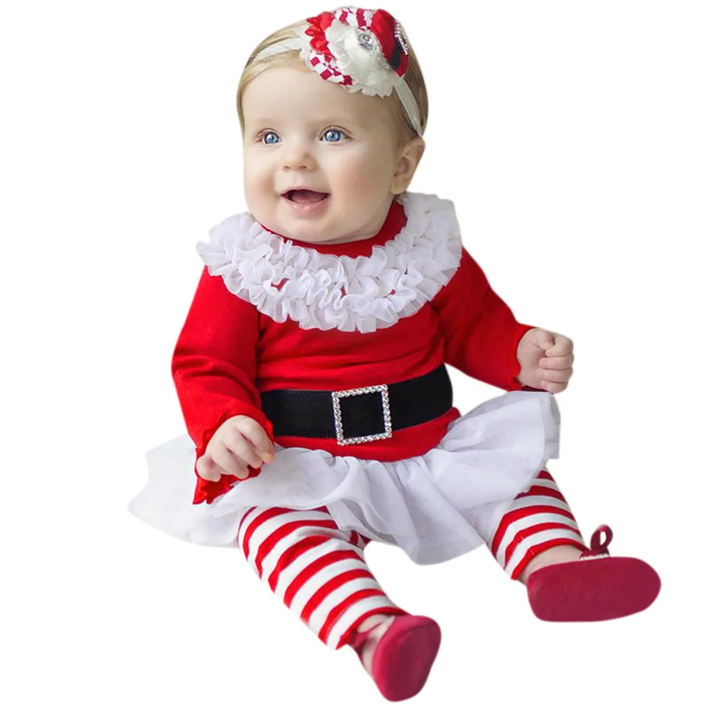 Модная одежда для маленьких девочек Рождественская Футболка с оборками из