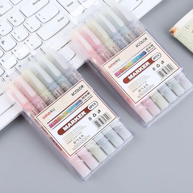 

6-Color double-headed marker pen Candy colors Student with a marker Color rough Strokes and Accent Markers