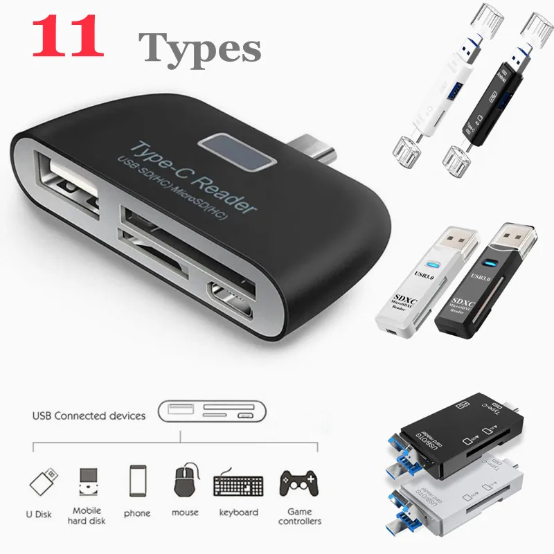 

11 Types OTG Micro SD TF Card Memory Reader TypeC USB3.1/2.0 All-in-One HUB Multifunction High Speed Free Drive Laptop
