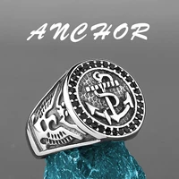 viking style cool fashion anchor ring 316l stainless steel polished navy anchor ring inlaid brick mens ring gift wholesale