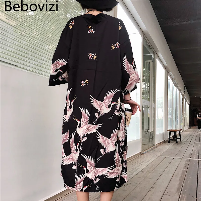

Bebovizi Japanese Traditional Long Kimono Dress Fashion Cardigan Cosplay Yukata Women Blouse Shirt Loose Female Haori Clothing