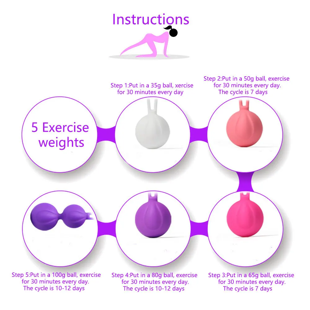 Safe Silicone Kegel Balls Ben Wa Vagina Tighten Exercise Strengthen Pelvic Floor Muscle 5 Weights Sex Toy for Woman |