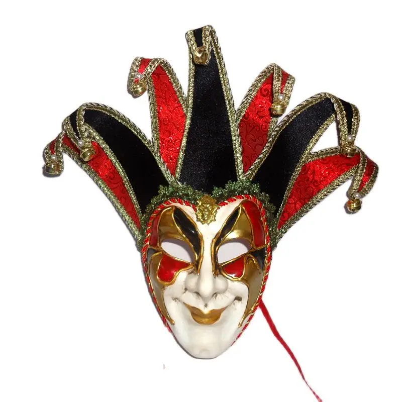 

Venetian Mask Classica Seven Horn Long horn Phantom Opera with Bell Handmade Full Face Cosplay Halloween Mask Party Props Anime