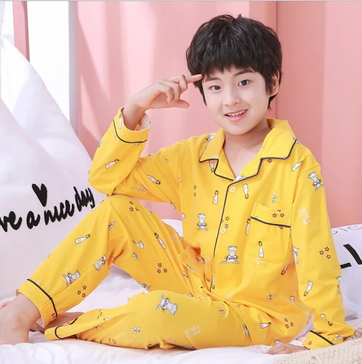 Осенние детские пижамы одежда для сна пижамные комплекты больших мальчиков и