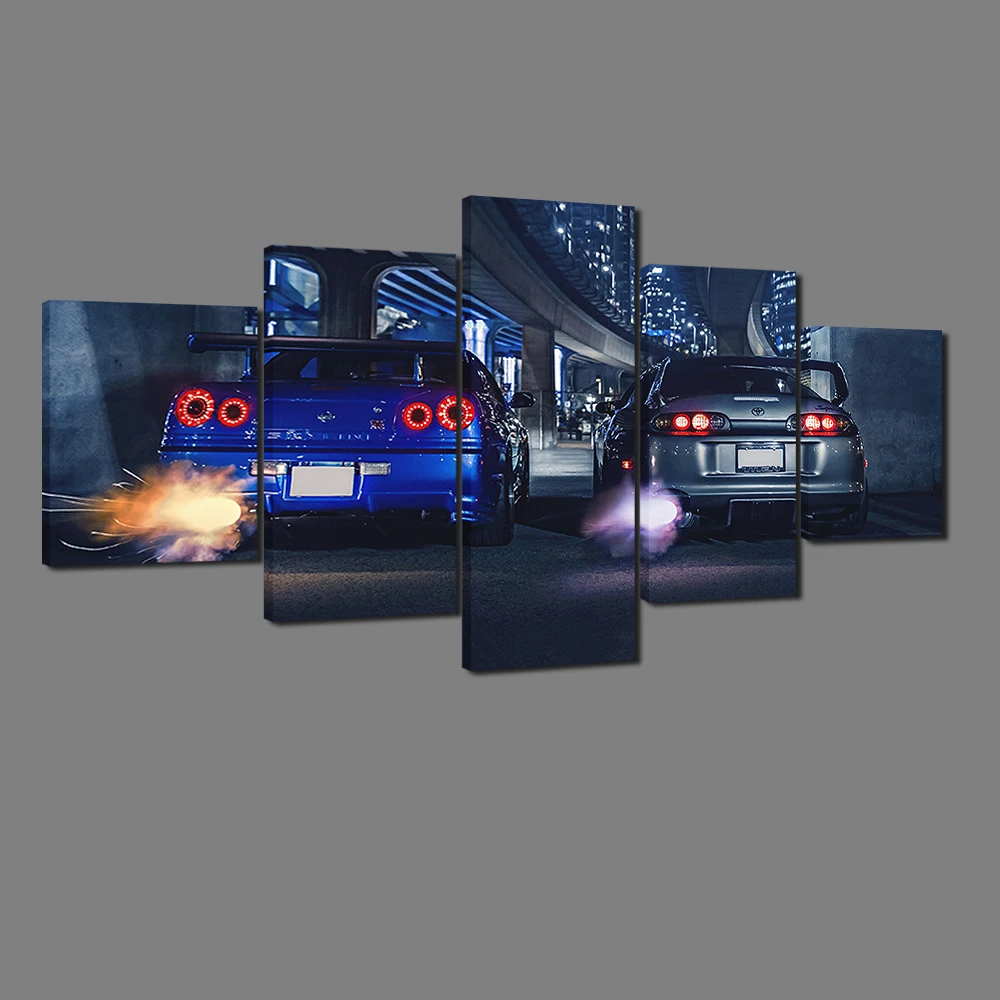 5 шт. Настенная картина в рамке GTR R34 VS выше автомобиль современный 5 Панель Картина на холсте HD печать для гостиной домашний декор плакат