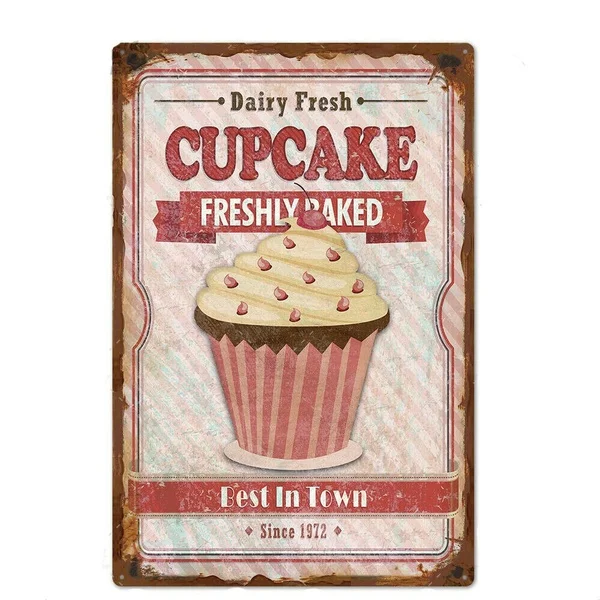 

Vintage Dairy Fresh Cupcakes Freshly Baked Metal Tin Sign 8x12 Inch Retro Wall Decor