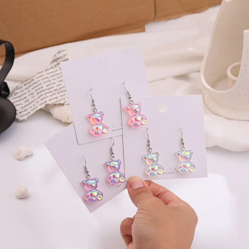 

2020 Korean Cute Colorful Little Bear Dangle Drop Earrings For Women Girl Ear Jewelry Lovely Animal Clip On Earring Pendientes