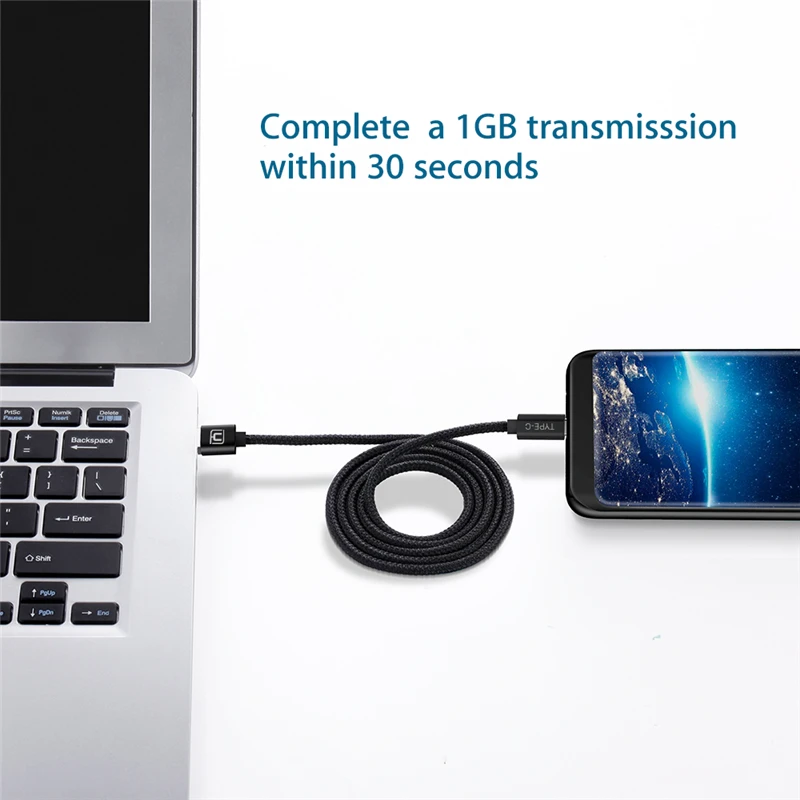 Кабель USB Type C 2m Поддержка QC 3 0 Быстрая зарядка 200 см кабель для Samsung Galaxy S9 Type-c черный