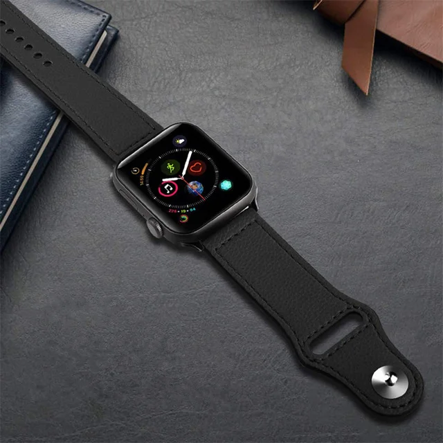 S black Ремешок для apple watch Band 44 мм apple watch 5 4 3 2 iwatch band 42 мм correa 38 мм 40 мм кожаный браслет pulseira ремешок для часов - Цвет ремешка: S black