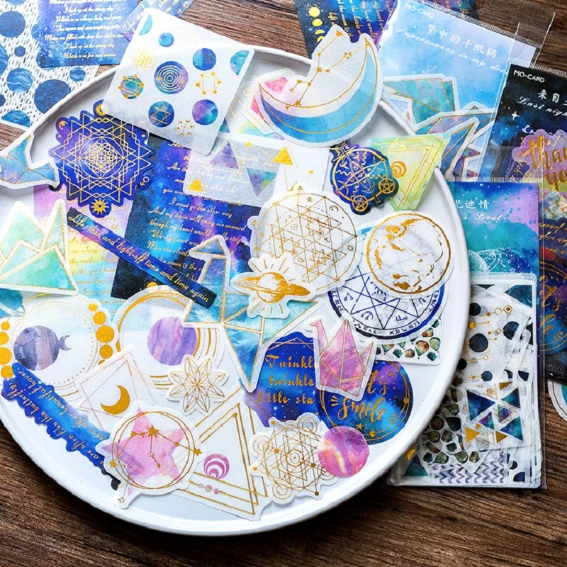 

60Pcs/Pack Fantasy Moon Star Sticker Adhesive Craft Stick Label Notebook Thousand Paper Cranes Phone Decor Kids Gift Stationery