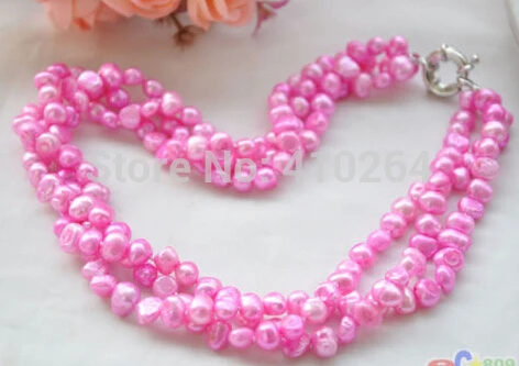 free shipping $wholesale_jewelry_wig$ 3row 17&quot 8mm showy pink baroque freshwater pearl necklace | Украшения и аксессуары