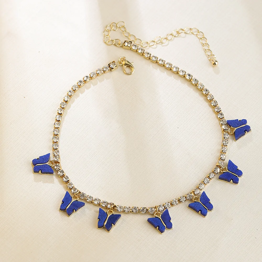 

Fashion Shiny Crystal Tennis Chain Choker Necklace for Women Gold Cute Butterfly Cherry Pendant Necklace Party Jewelry