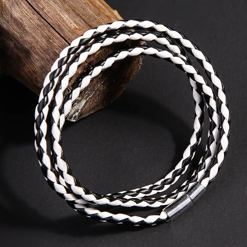 XQNI фирменный черный Ретро стиль длинный кожаный браслет мужские браслеты модные