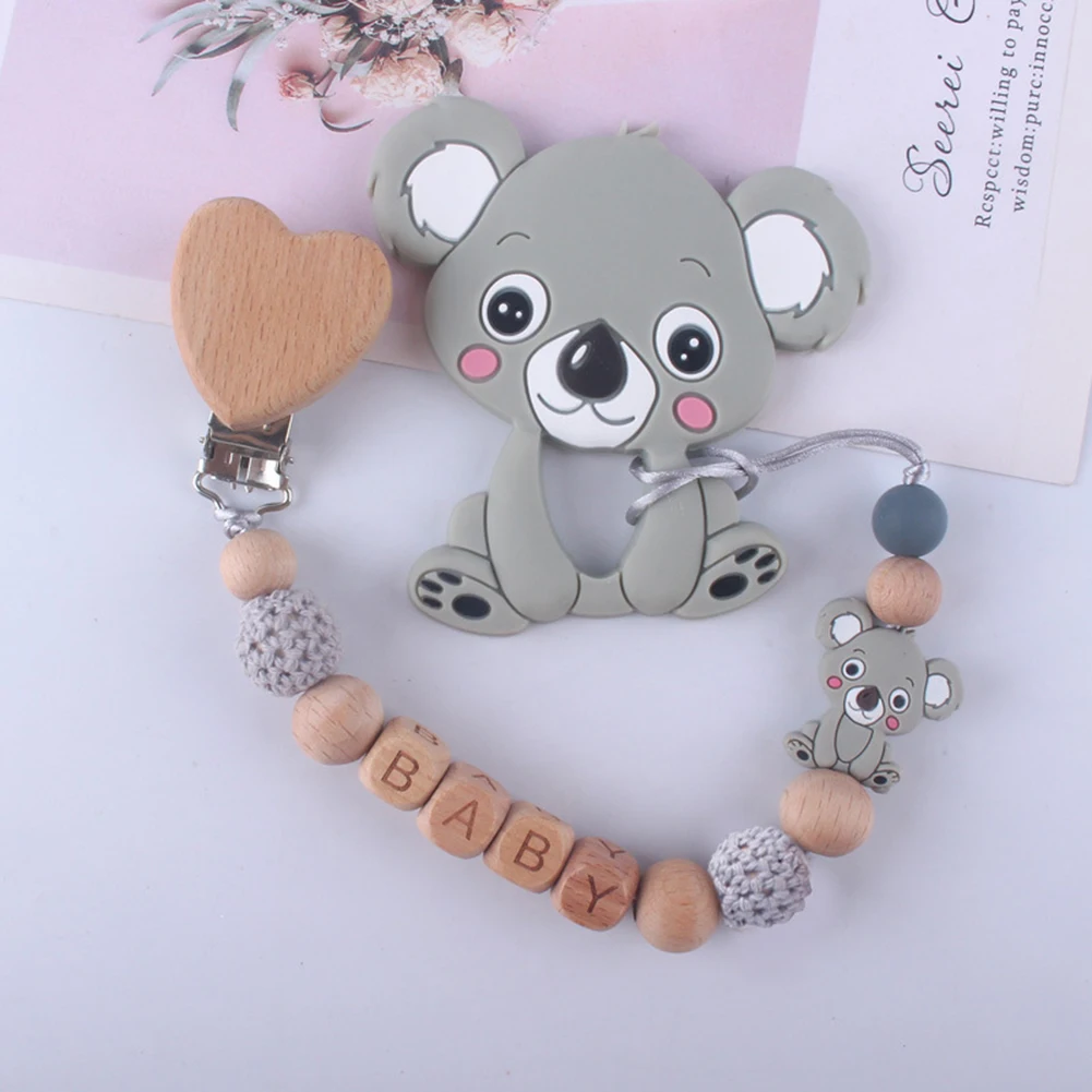 Cuentas de silicona de Koala en forma de coraz&oacute;n, mordedor, chupete, soporte de cadena, mordedor para beb&eacute;-1