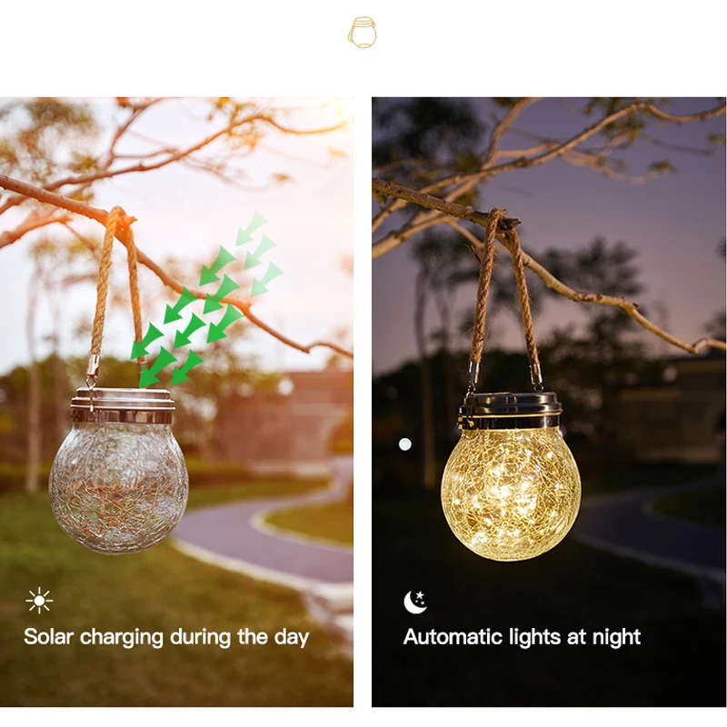 

Solar glass cracked lamp hanging light outdoor garden decoration light christmas light night light outdoor solar light garden