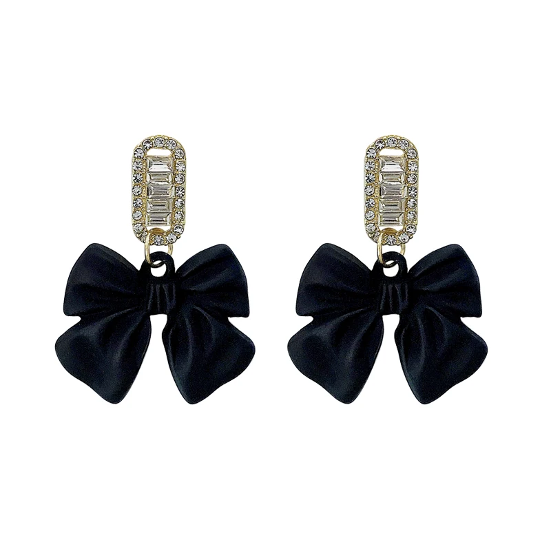 

YANGLIUJIA Black Bowknot Crystal Earrings South Korea's Temperament Sweet And Elegant Fashion Joker Tassel Earrings Girl A Gift