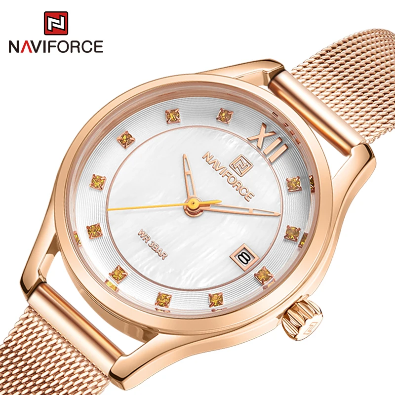 

NAVIFORCE Fashion Women Watches Top Brand Luxury Ladies Mesh Band Watch Stainless Steel Waterproof Quartz Wristwatch Reloj Mujer