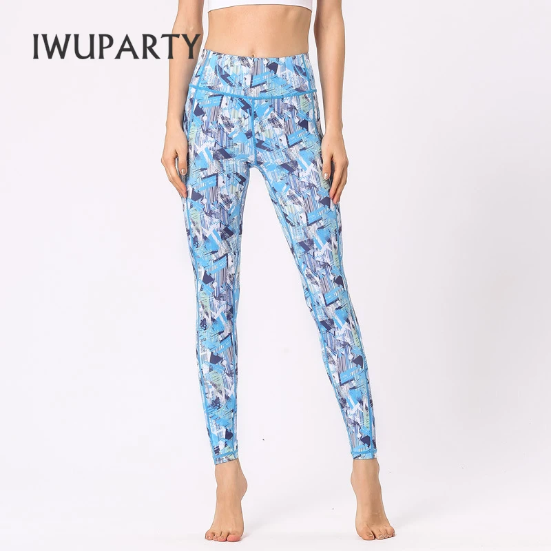 IWUPARTY штаны для йоги с цветочным принтом карманами высокой талией спортивные