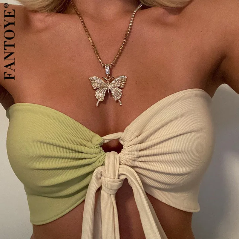 Женский облегающий топик Fantoye зеленый трикотажный Топик с открытой спиной и