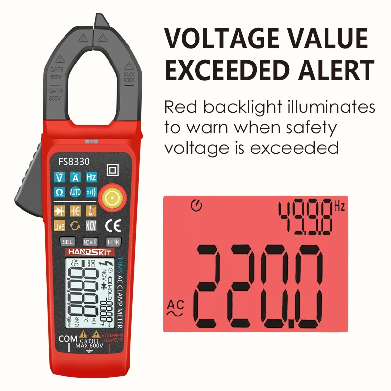 HANDSKIT Цифровой измеритель-Зажим постоянного/переменного тока 6000 отсчетов
