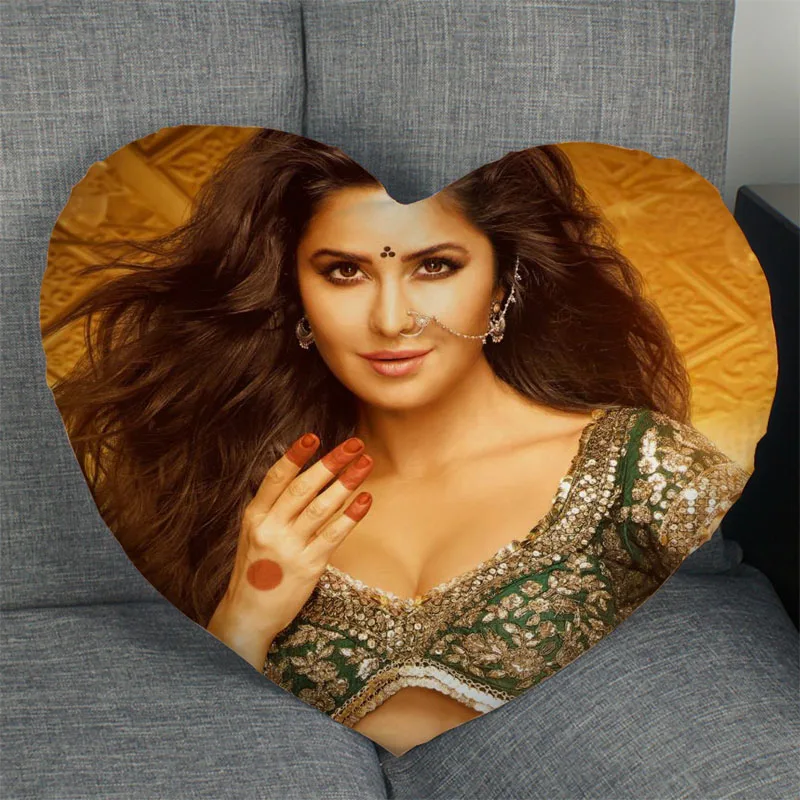 

Hot Sale Katrina Kaif Actor Pillow Case Heart Shaped Zipper Pillow Cover Satin Soft No Fade Pillow Cases Home Textile Decorative