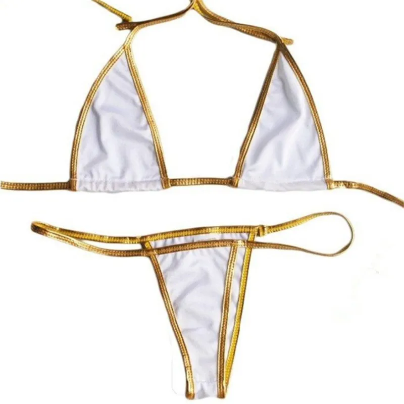 

micro bikini Sexy swimwear women swimsuit women biquini mini bikinis Patent leather Edging triangle Halter tiny Thong Large size