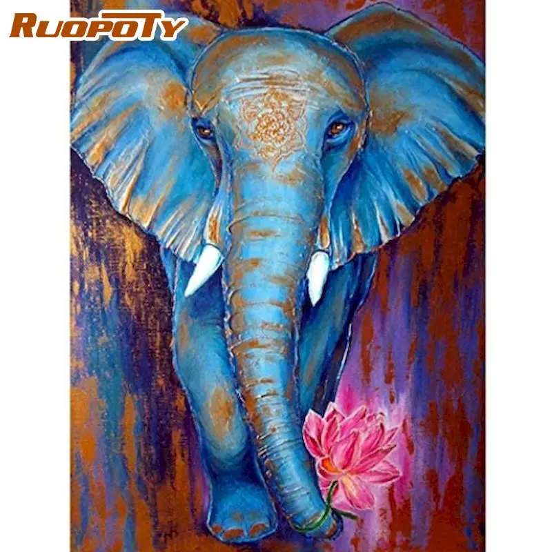 

RUOPOTY 60×75cm Diy Painting By Numbers Canvas Drawing Blue Elephant Animal Handpainted Gift Frame Artwork Wall Decor