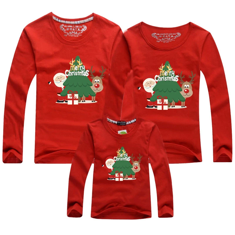 Рождественская одежда для всей семьи Хлопковые футболки с длинными рукавами и