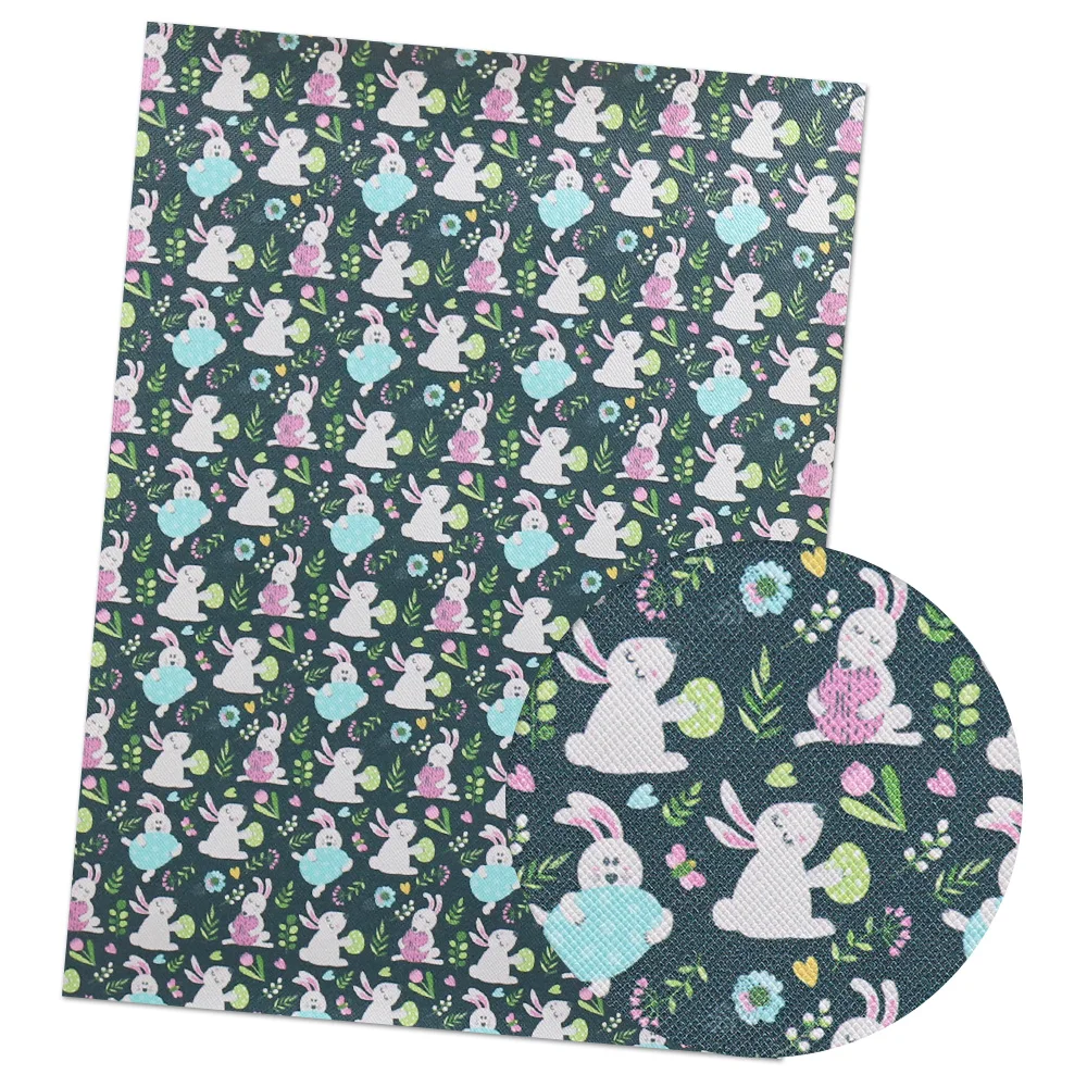 04 IBOWS 22*30cm 1pc Easter Faux Synthetic Leather Sheet Rabbit Egg Printed Fabric DIY Hair Bows Supplies Handmade Crafts Materials - Цвет: 04