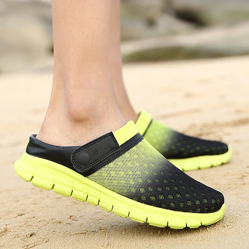 

2021 New Men Women Summer Sandal Mesh Breathable Padded Beach Flip Flops Shoes Solid Flat Bath Slippers Plus Size 36-46