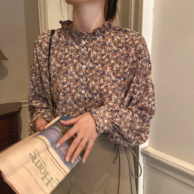 2021 Весенняя женская Новая Винтажная шифоновая блузка с принтом рубашка в