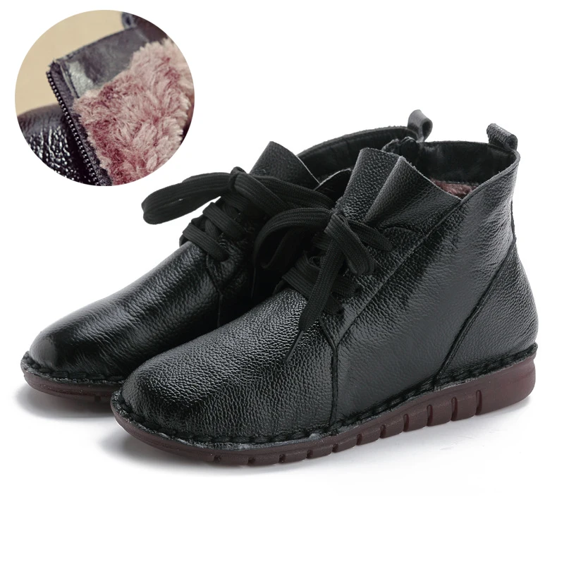213-Plush-black Модные зимние ботинки на плоской подошве; ботильоны из натуральной кожи; Повседневная Винтажная обувь; фирменный дизайн; женские ботинки ручной работы; большие размеры 42 - Цвет: 213-Plush-black